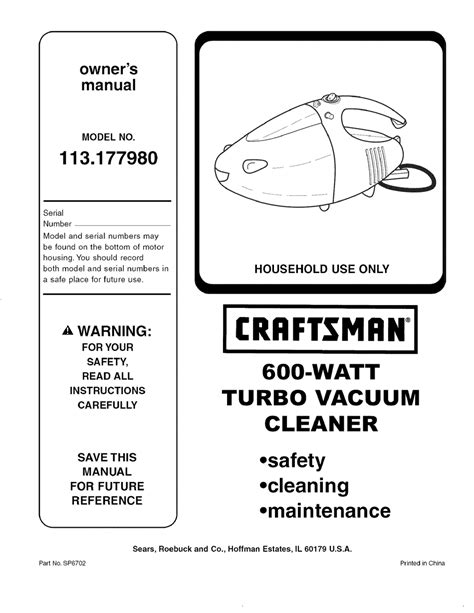 Craftsman 113.17798O Manual pdf manual
